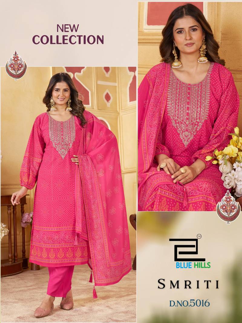 Blue Hills Smriti Chiffon Digital Print Embroidery Top Bottom And Dupatta