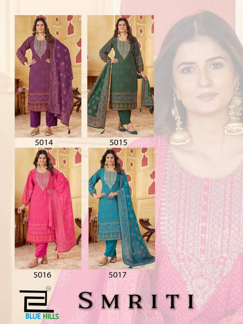Blue Hills Smriti Chiffon Digital Print Embroidery Top Bottom And Dupatta
