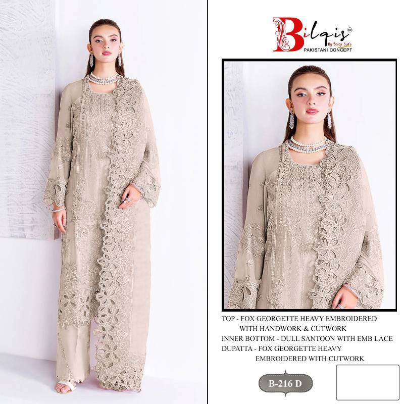Bilqis B 216 A To D Faux Georgette Embroidered Pakistani Salwar Kameez