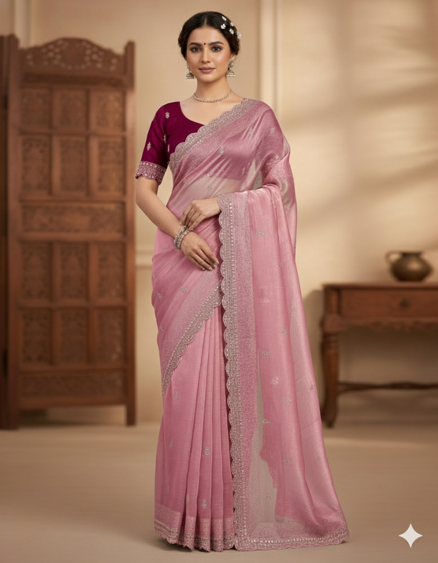 Lekha Rivera RT1026 Pure Jimmy Choo Embroidery Sequins C Pallu Work Saree