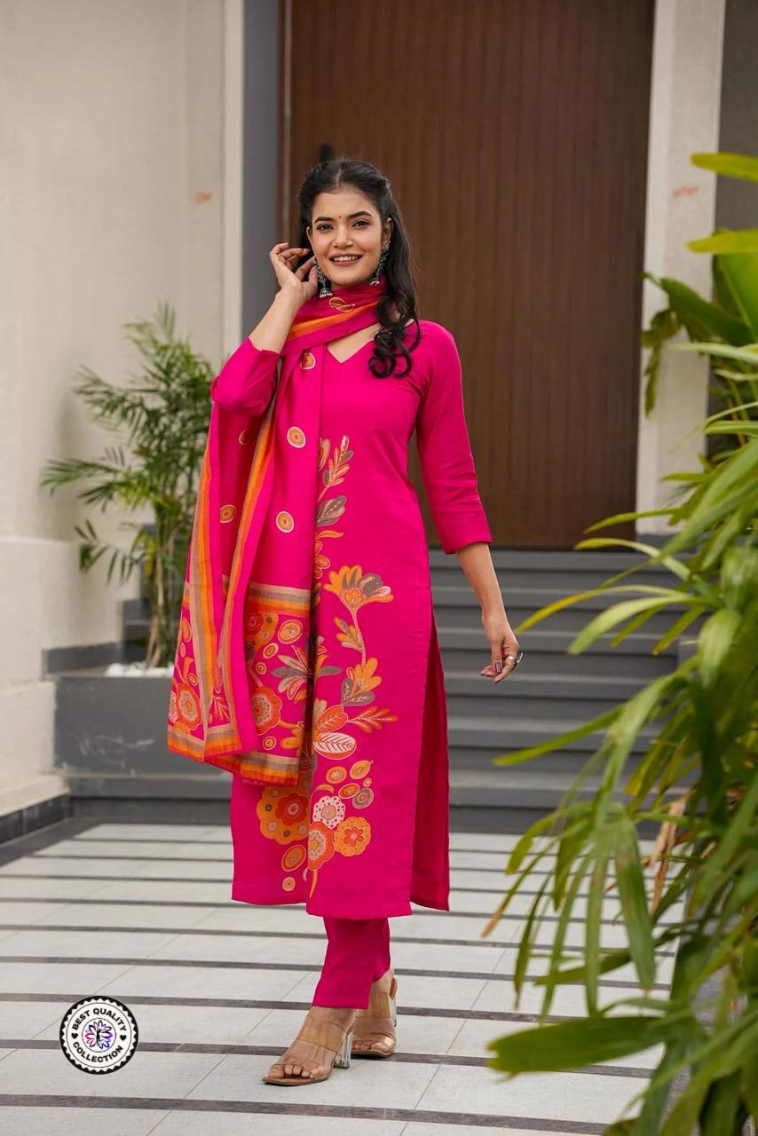 Lekha KL 5031 French Crepe Printed Kurti Bottom With Dupatta