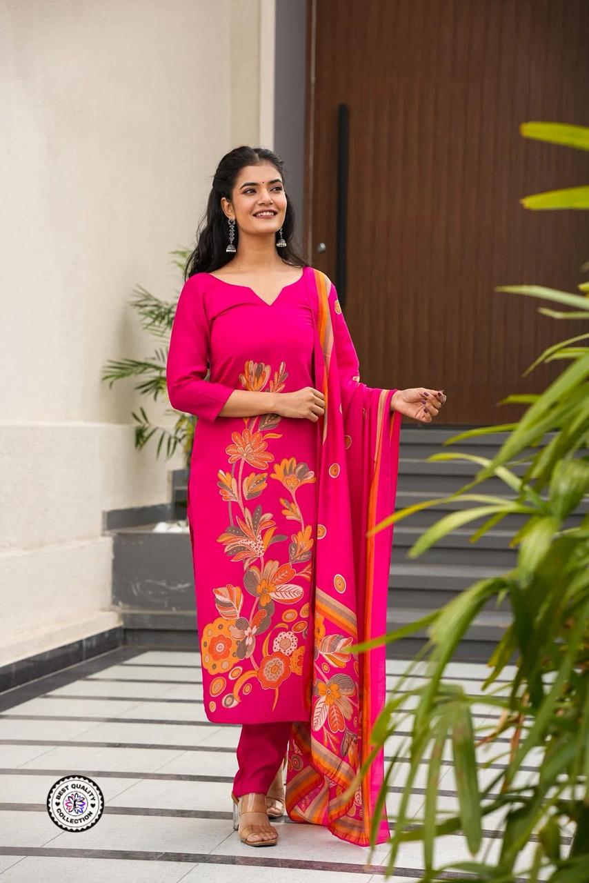 Lekha KL 5031 French Crepe Printed Kurti Bottom With Dupatta