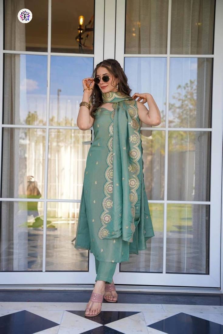Lekha KL 640 Viscose Zari Chanderi Embroidery Kurti Bottom With Dupatta