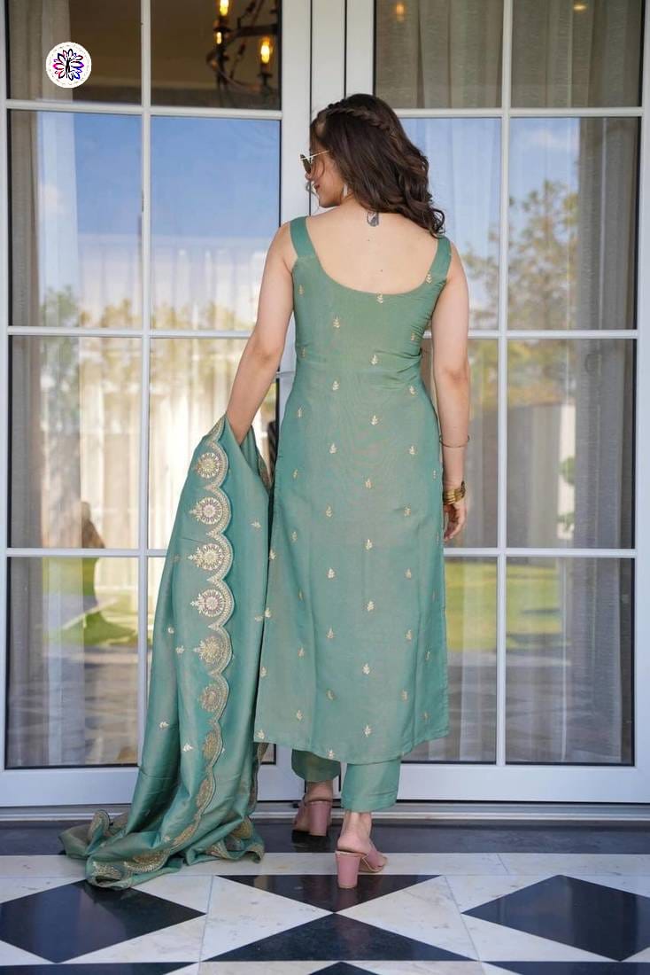 Lekha KL 640 Viscose Zari Chanderi Embroidery Kurti Bottom With Dupatta