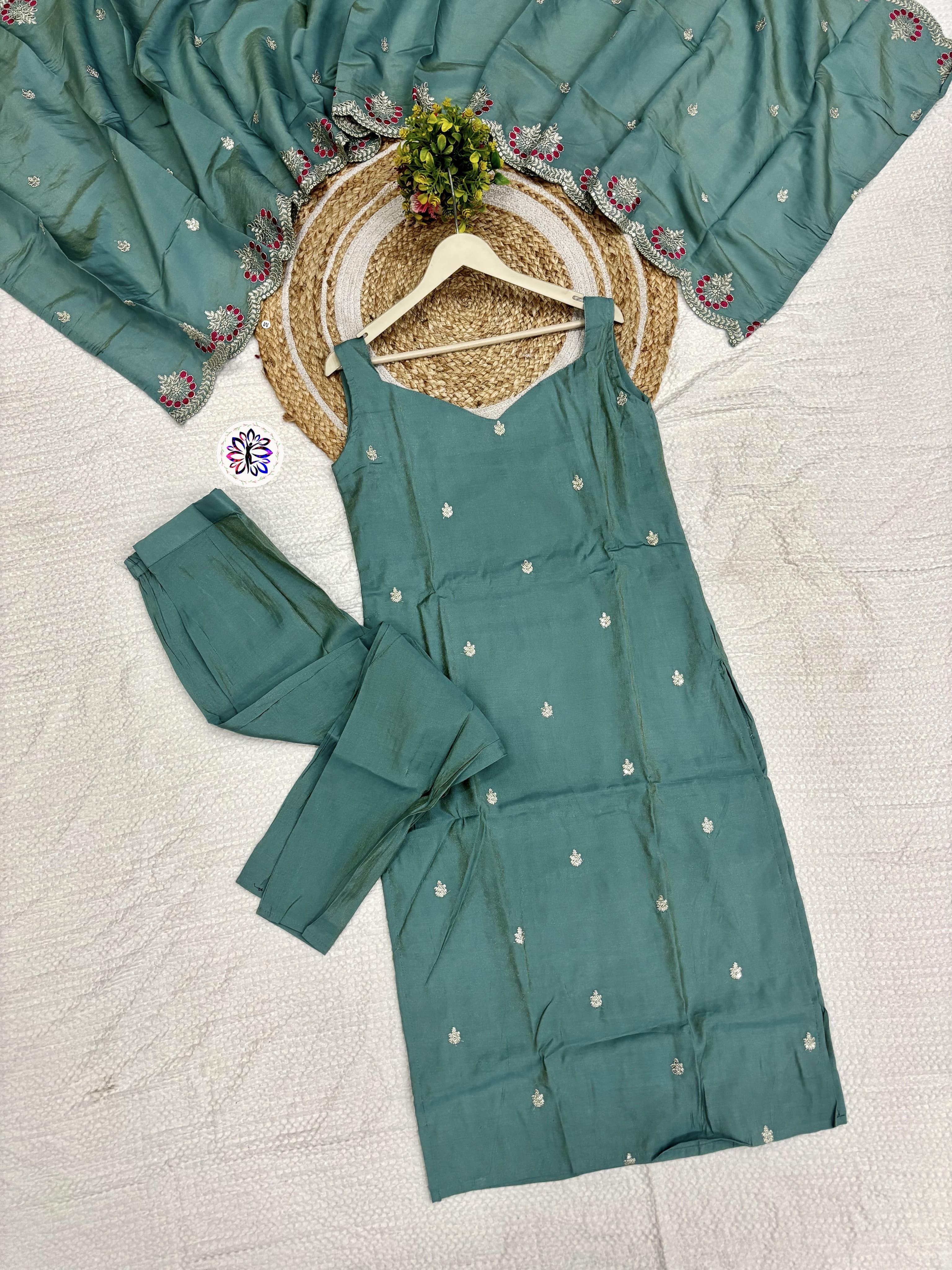 Lekha KL 640 Viscose Zari Chanderi Embroidery Kurti Bottom With Dupatta