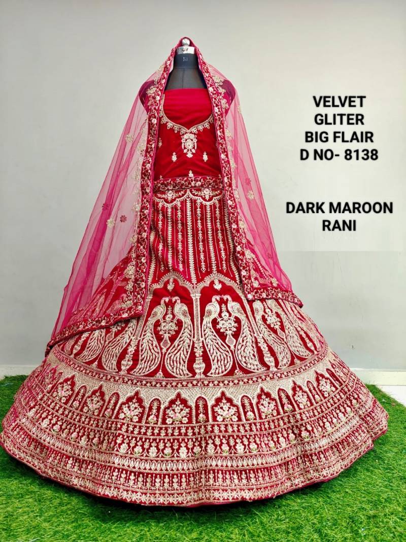 Velvet Gliter 8138 And 41 Embroidery Worked Bridal Lehenga Choli