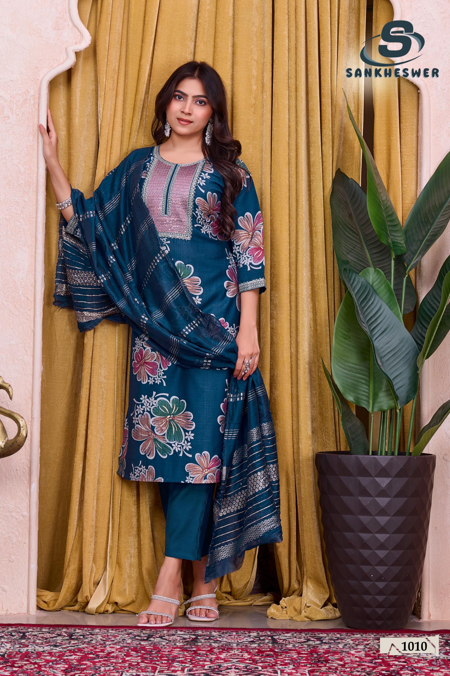 Sankheswer Sufiyana Vol 1 Vertican Foil Discharge Print Kurti Bottom With Dupatta