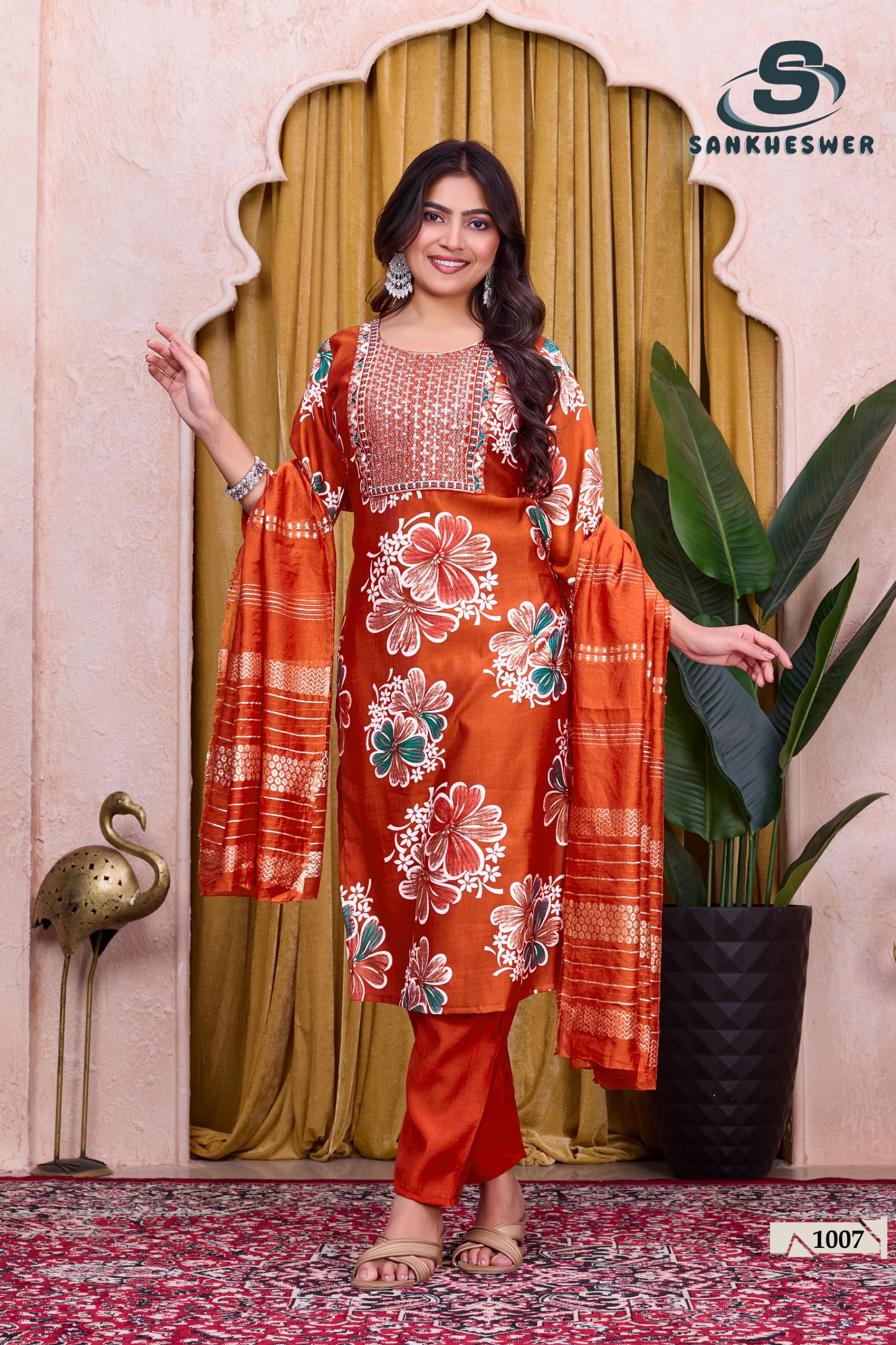 Sankheswer Sufiyana Vol 1 Vertican Foil Discharge Print Kurti Bottom With Dupatta
