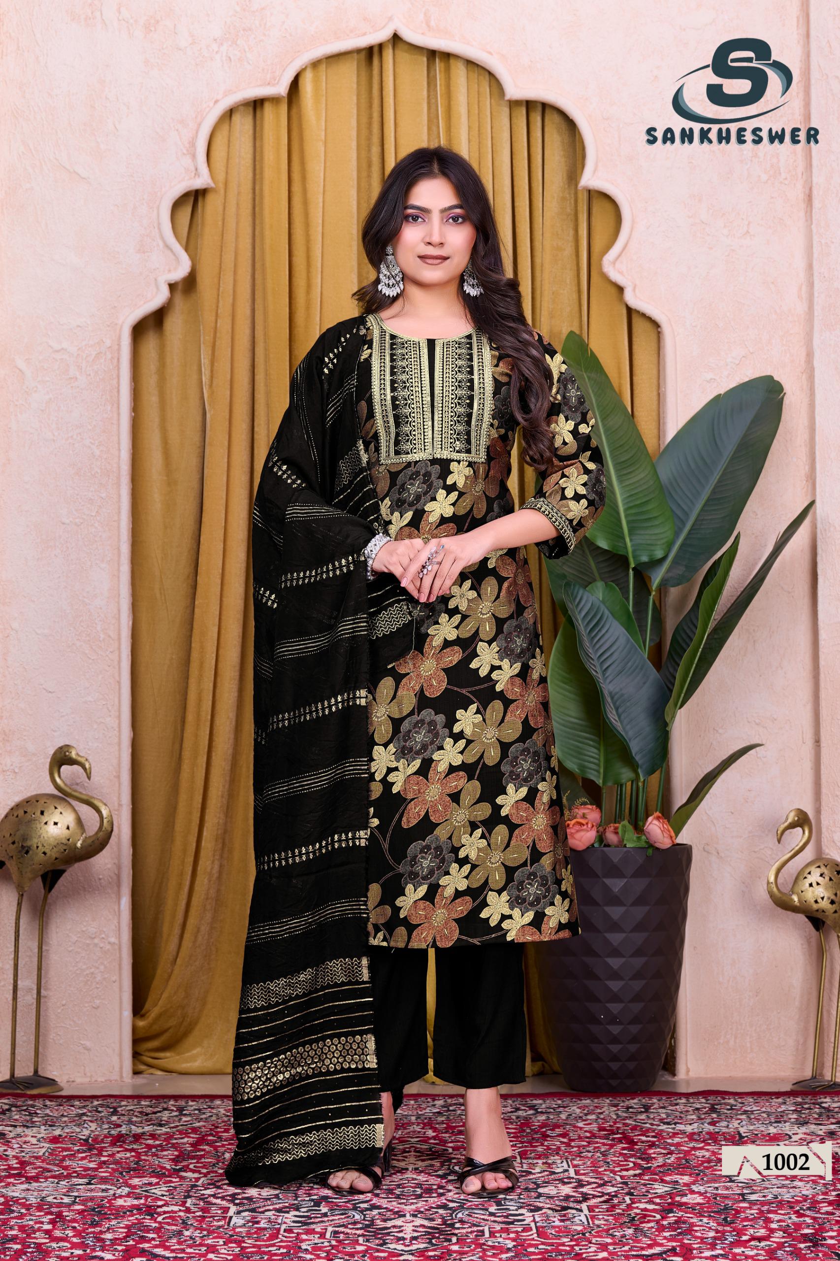 Sankheswer Sufiyana Vol 1 Vertican Foil Discharge Print Kurti Bottom With Dupatta