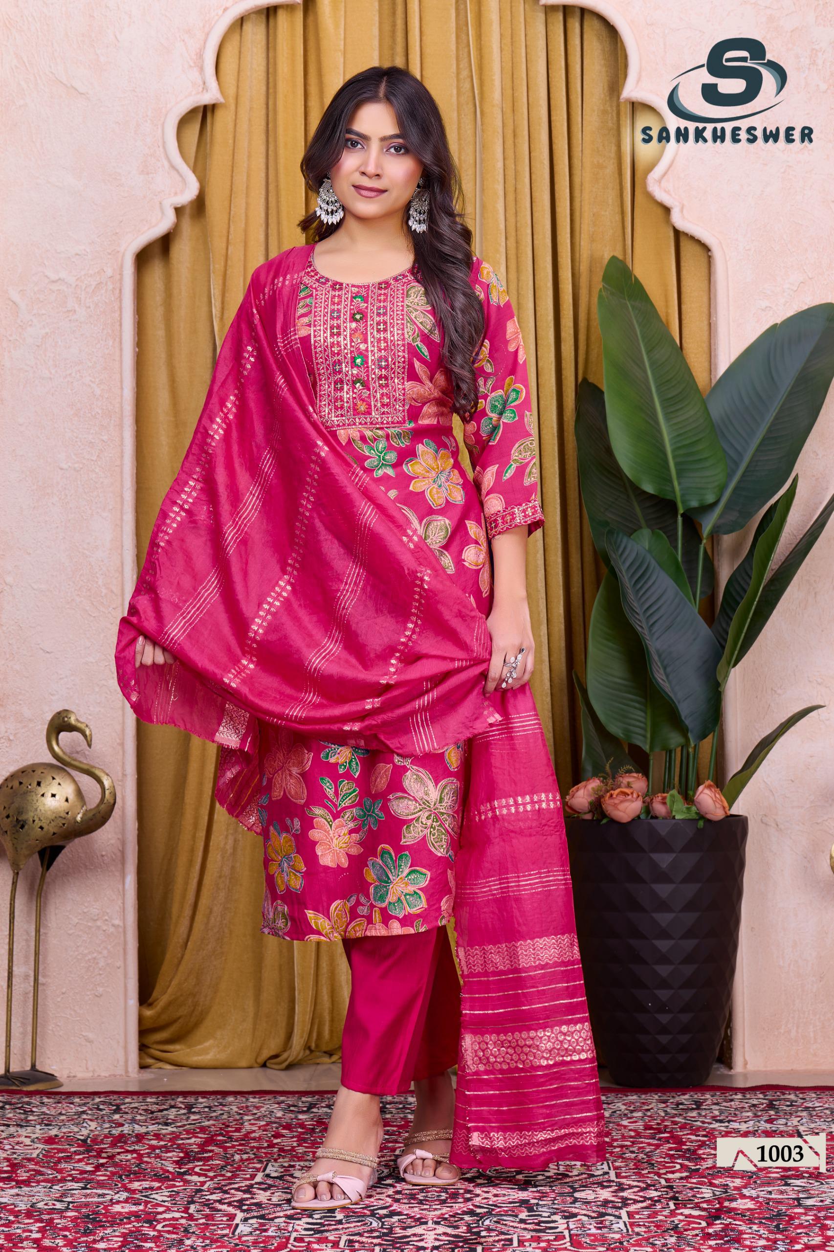 Sankheswer Sufiyana Vol 1 Vertican Foil Discharge Print Kurti Bottom With Dupatta