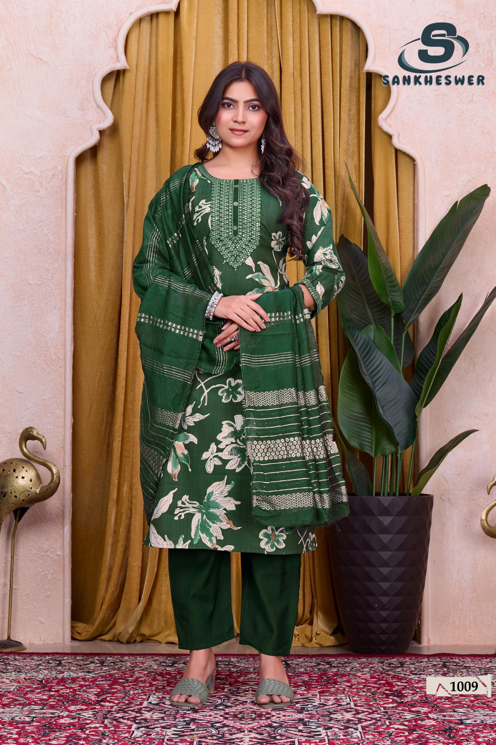 Sankheswer Sufiyana Vol 1 Vertican Foil Discharge Print Kurti Bottom With Dupatta