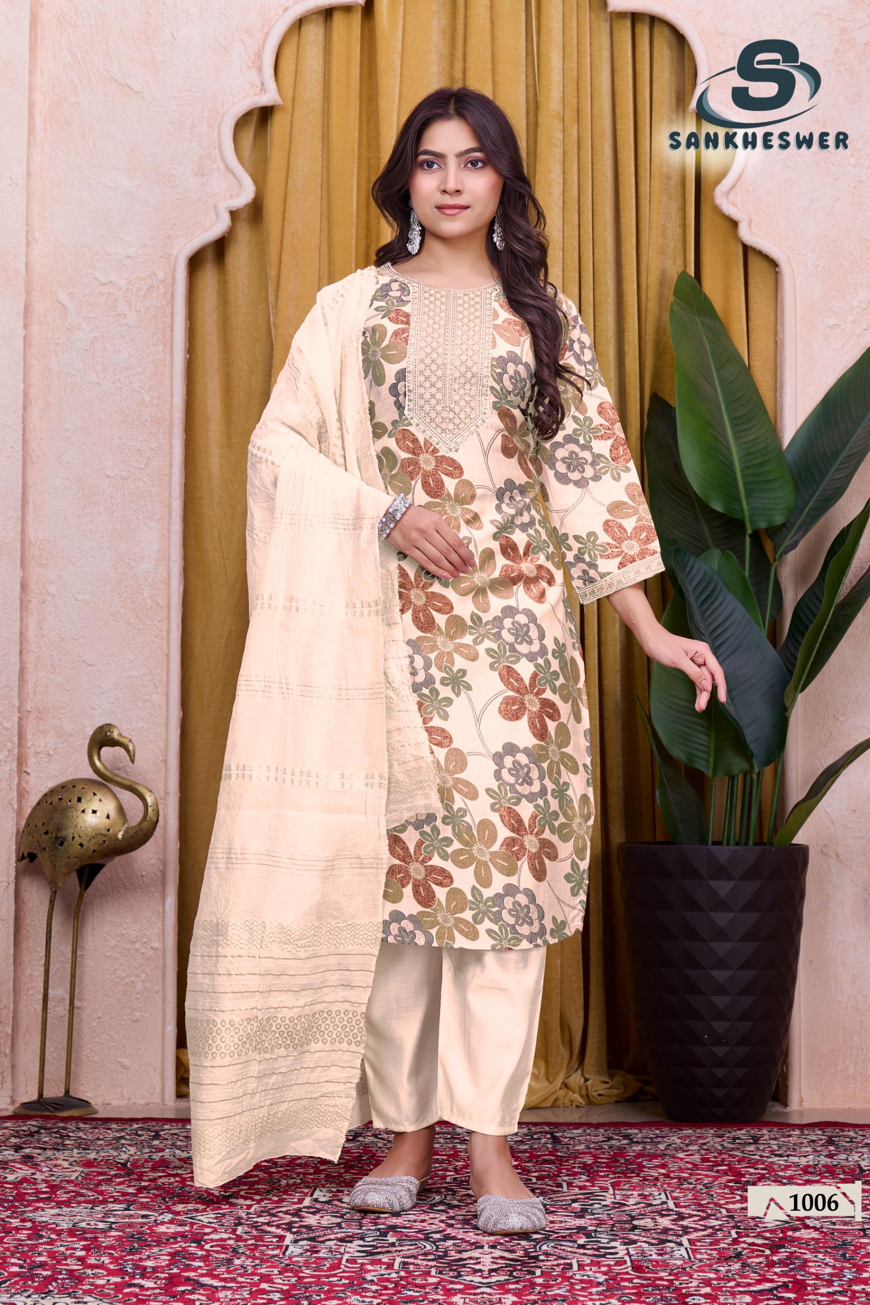 Sankheswer Sufiyana Vol 1 Vertican Foil Discharge Print Kurti Bottom With Dupatta