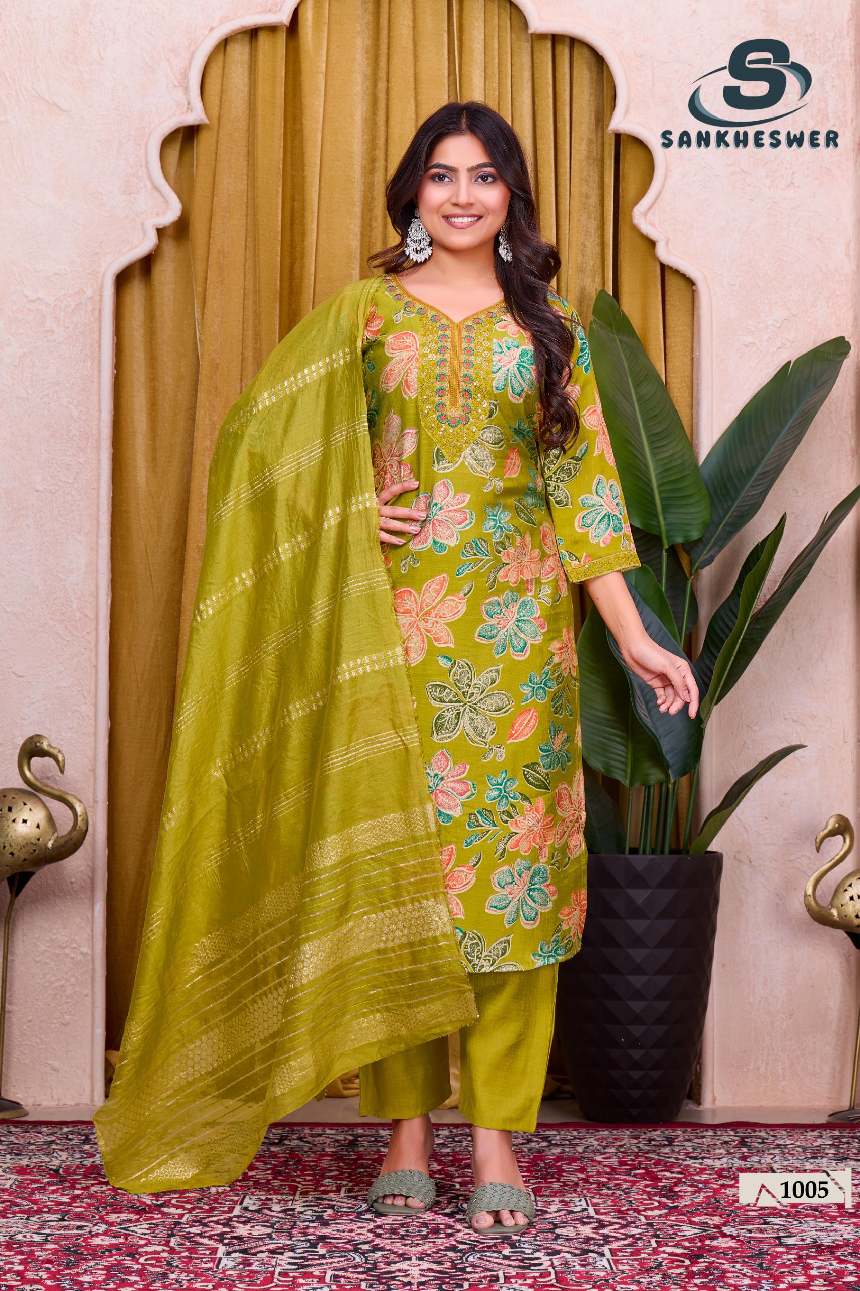 Sankheswer Sufiyana Vol 1 Vertican Foil Discharge Print Kurti Bottom With Dupatta
