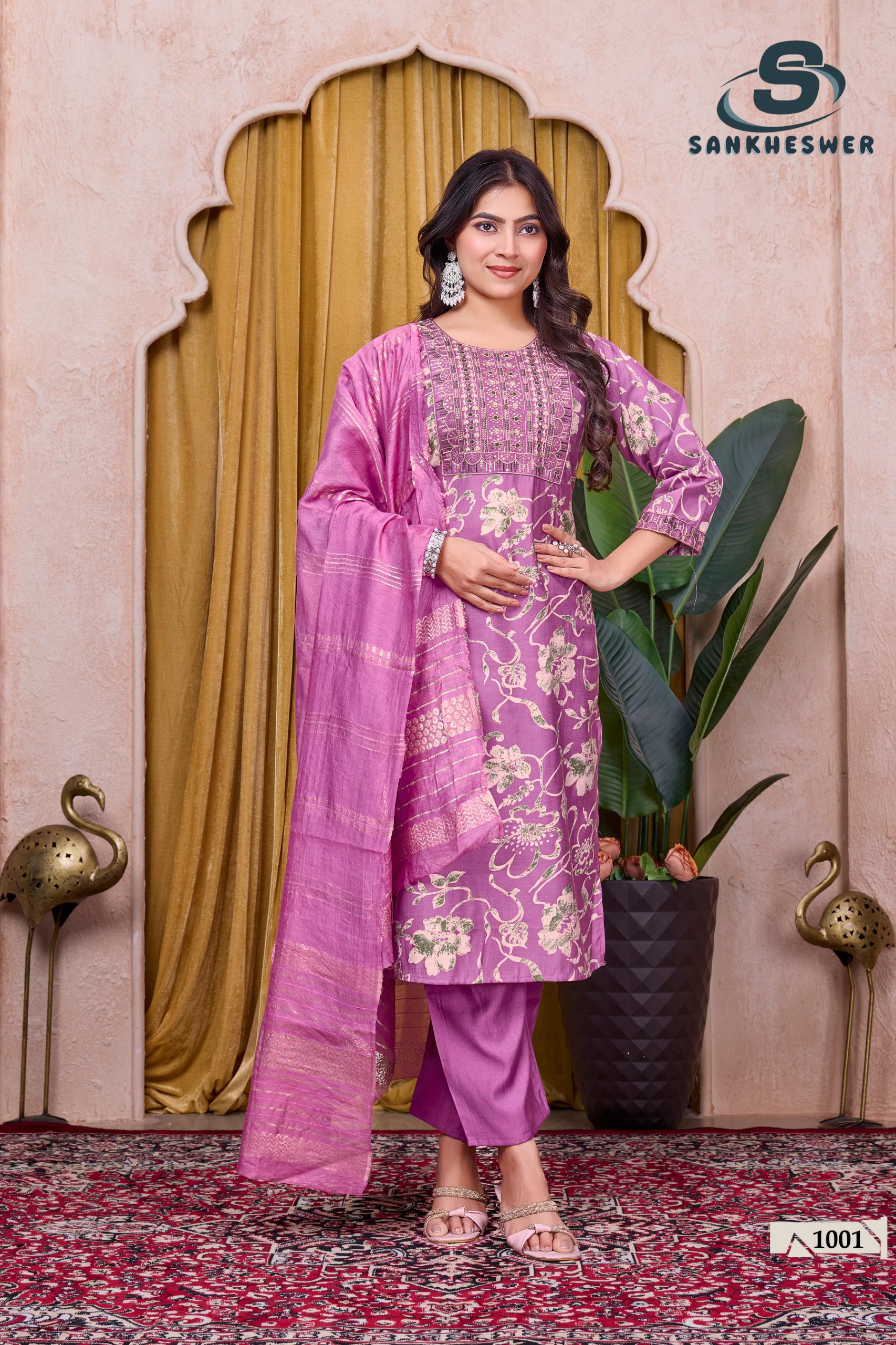 Sankheswer Sufiyana Vol 1 Vertican Foil Discharge Print Kurti Bottom With Dupatta
