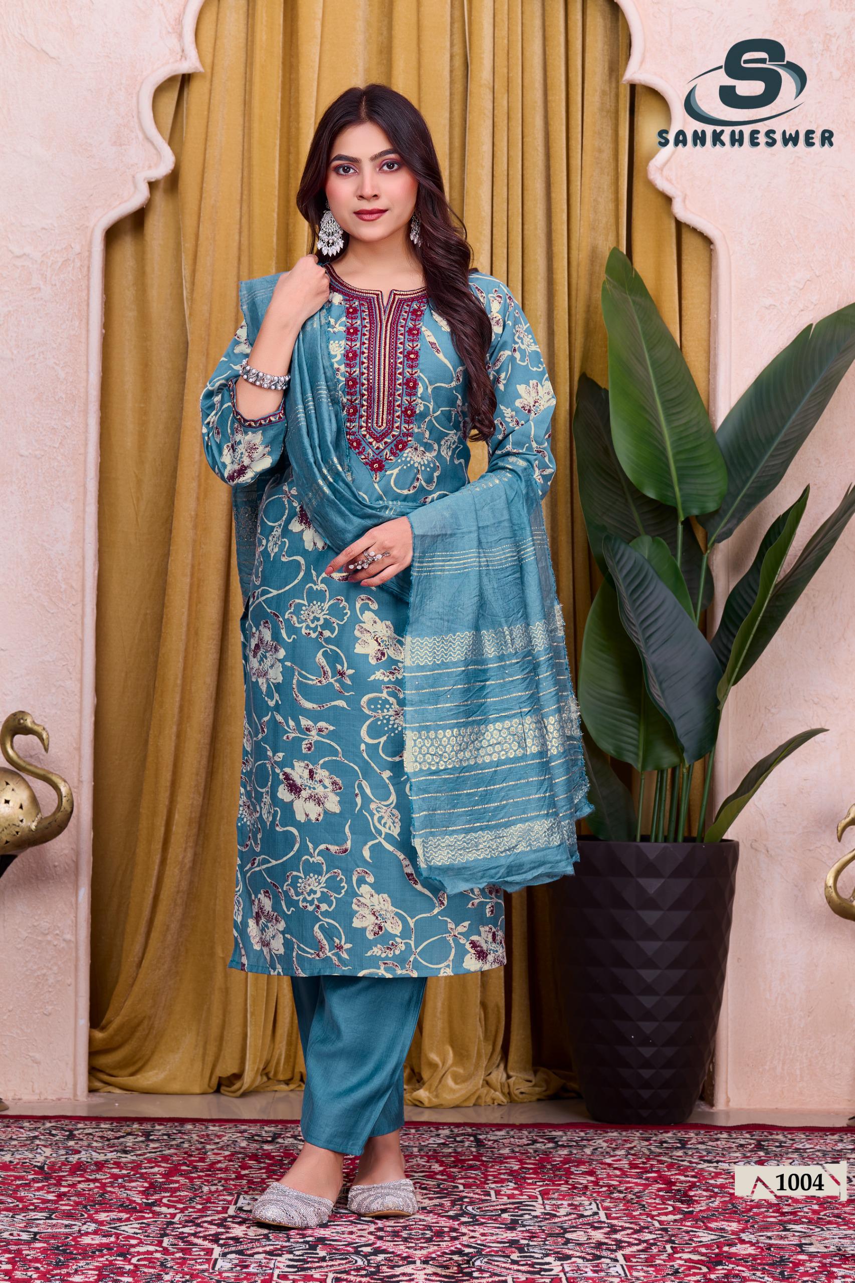 Sankheswer Sufiyana Vol 1 Vertican Foil Discharge Print Kurti Bottom With Dupatta