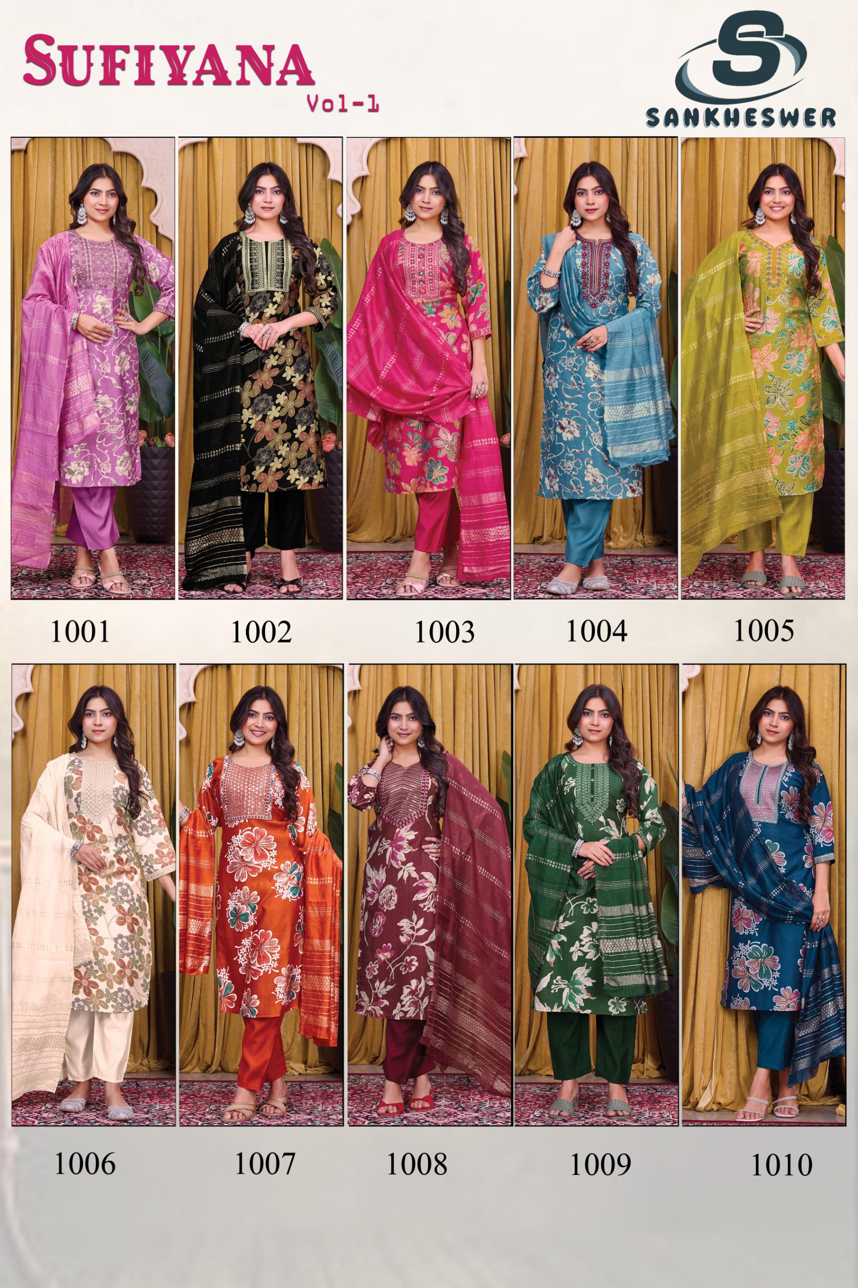 Sankheswer Sufiyana Vol 1 Vertican Foil Discharge Print Kurti Bottom With Dupatta