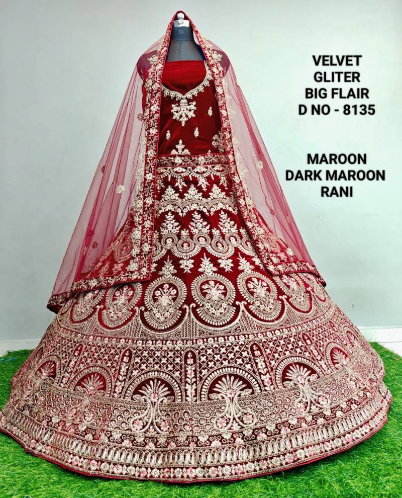 Velvet Gliter 8134 And 35 Embroidered Designer Bridal Lehenga Choli