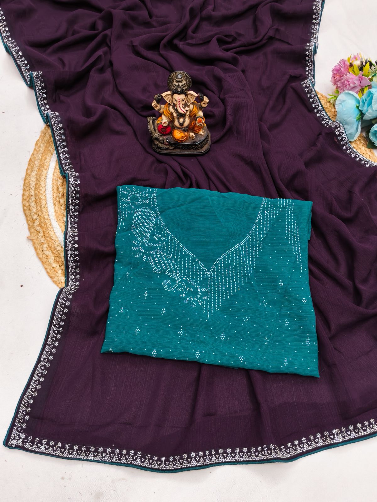 Lekha VC Bhumi Chinon Silk Siroski Work Plain Saree