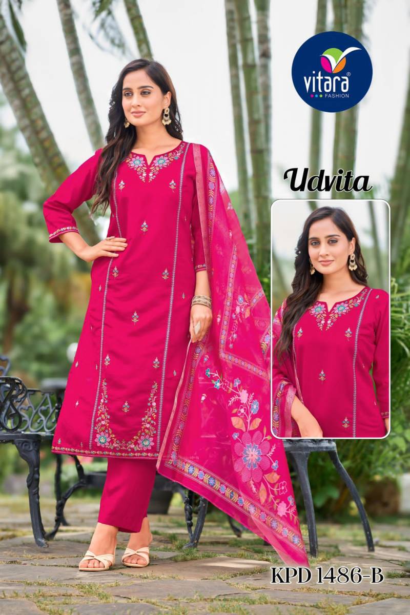 Vitara Udvita Roman Silk Embroidered Kurti Pant And Dupatta