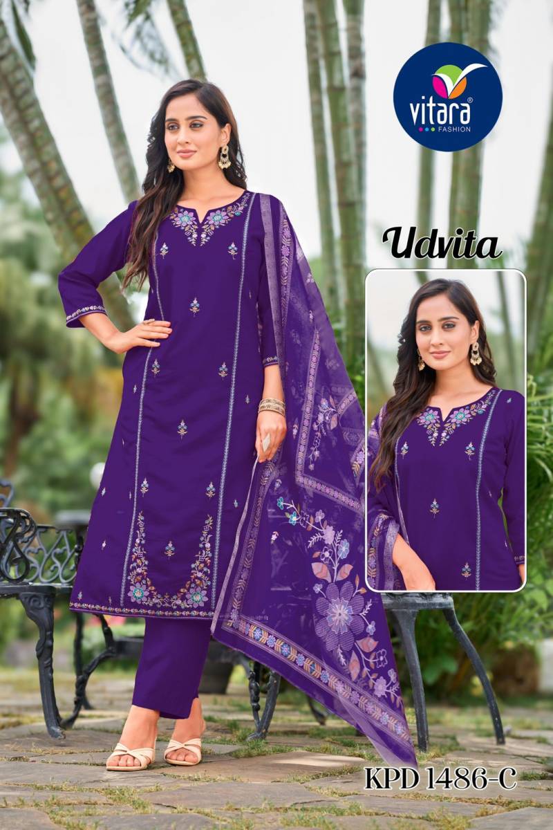 Vitara Udvita Roman Silk Embroidered Kurti Pant And Dupatta