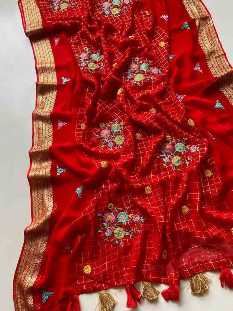 Kc 4030 Georgette With Beautiful Gamthi Worked Chex Designer Saree Collection