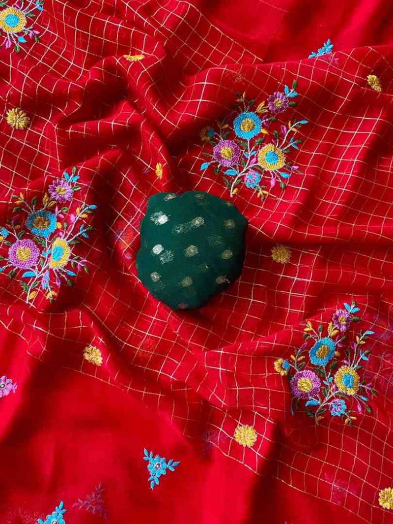 Kc 4030 Georgette With Beautiful Gamthi Worked Chex Designer Saree Collection