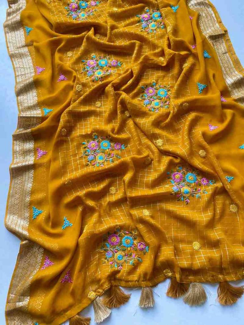 Kc 4030 Georgette With Beautiful Gamthi Worked Chex Designer Saree Collection