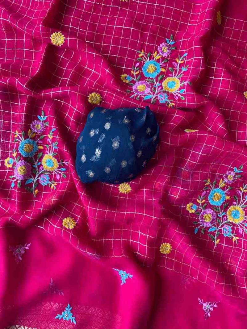 Kc 4030 Georgette With Beautiful Gamthi Worked Chex Designer Saree Collection