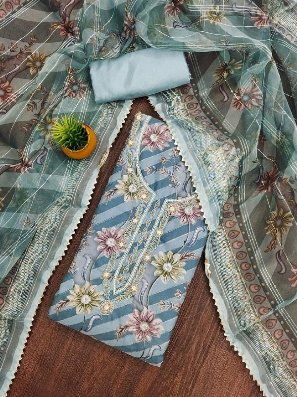 Navya Suit 162 Party Wear Unstitched handworked Organza Silk top with Bottom and Dupatta Suit