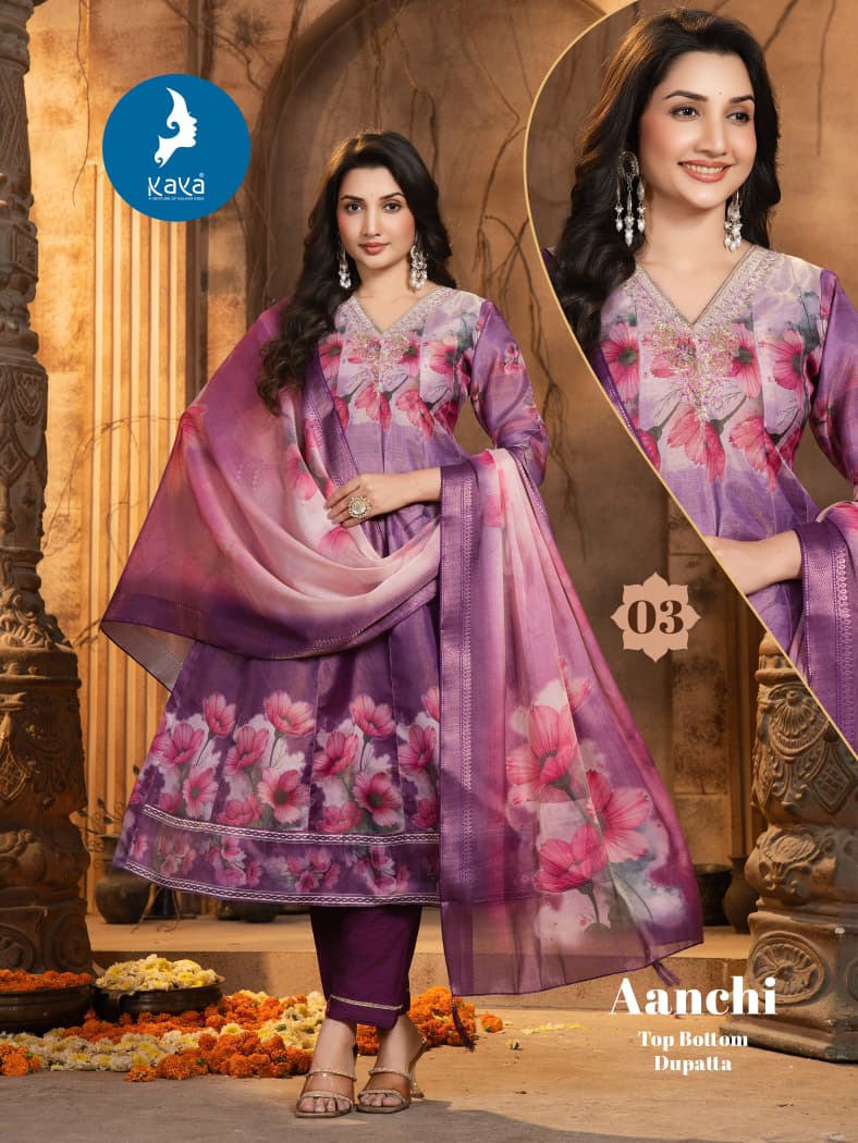Kaya Aanchi Tissue Shimmer Digital Print Kurti Pant And Dupatta