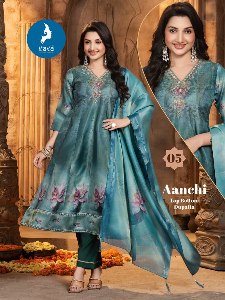 Kaya Aanchi Tissue Shimmer Digital Print Kurti Pant And Dupatta