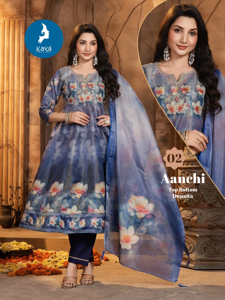 Kaya Aanchi Tissue Shimmer Digital Print Kurti Pant And Dupatta