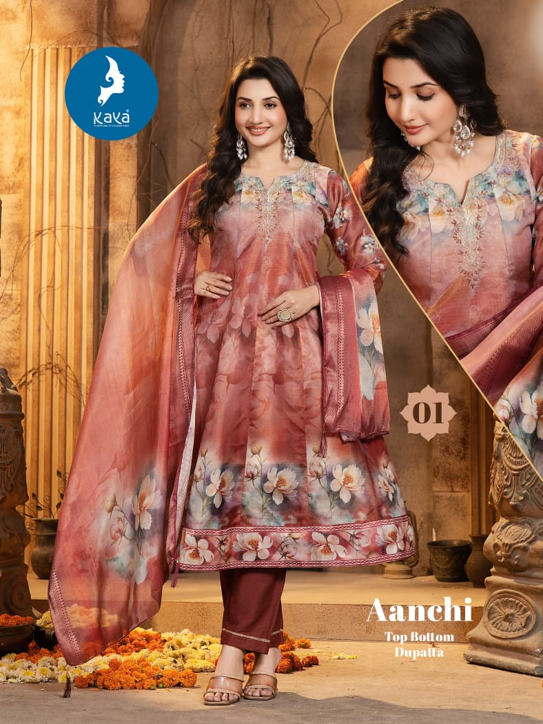 Kaya Aanchi Tissue Shimmer Digital Print Kurti Pant And Dupatta