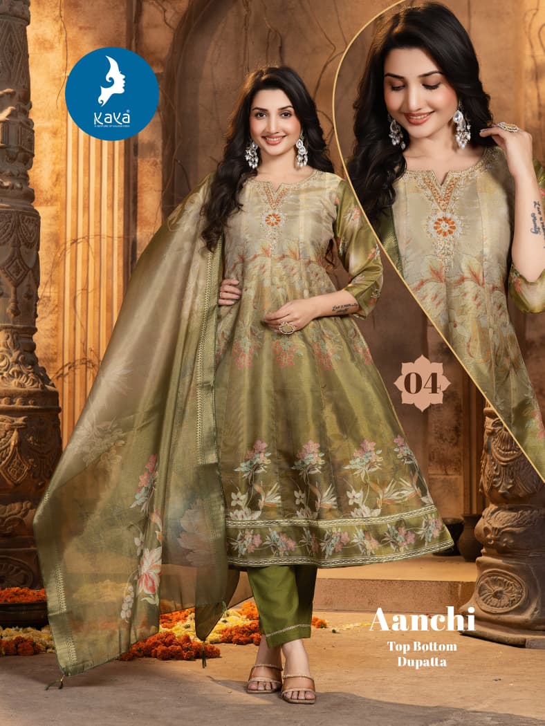 Kaya Aanchi Tissue Shimmer Digital Print Kurti Pant And Dupatta