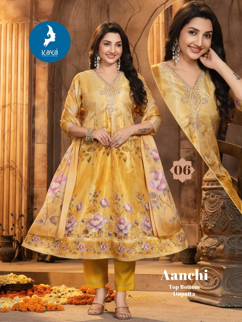 Kaya Aanchi Tissue Shimmer Digital Print Kurti Pant And Dupatta