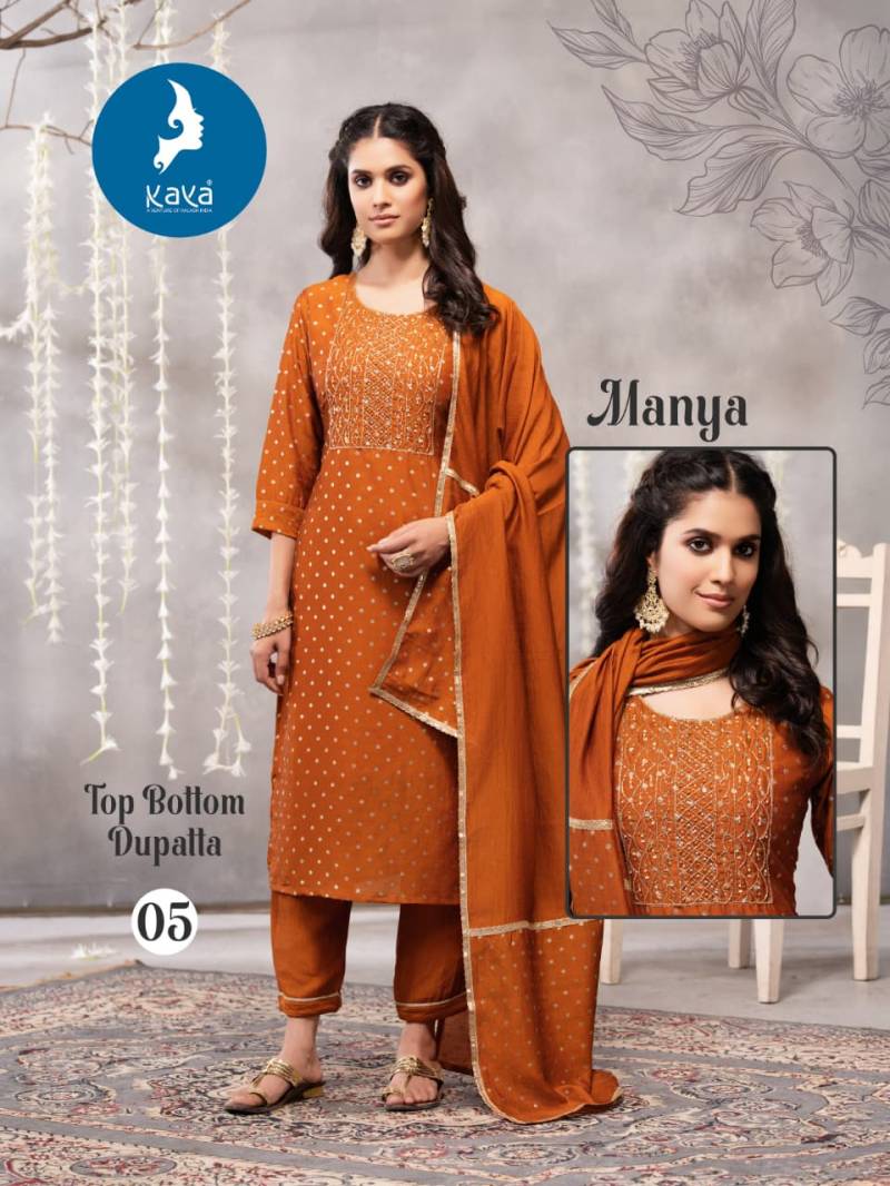 Kaya Manya Vichitra Foil Print Casual Wear Kurti Pant And Dupatta
