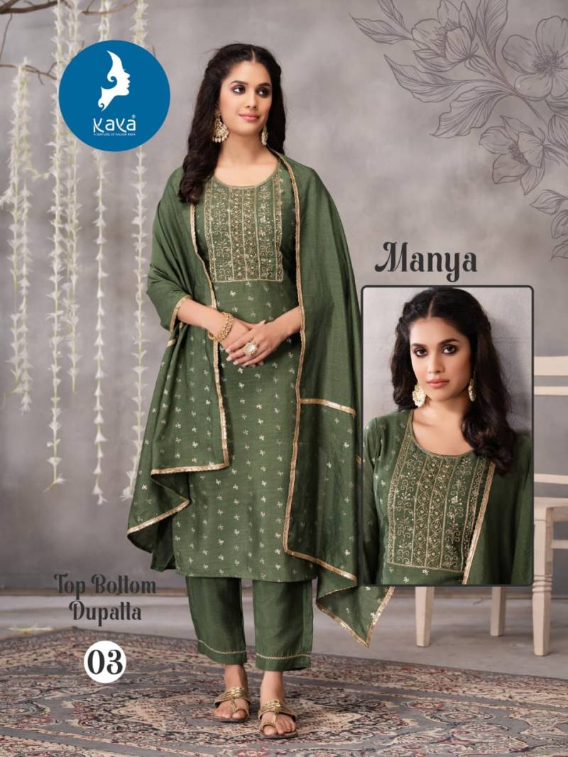 Kaya Manya Vichitra Foil Print Casual Wear Kurti Pant And Dupatta