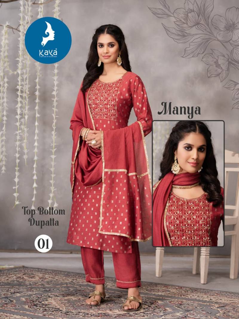 Kaya Manya Vichitra Foil Print Casual Wear Kurti Pant And Dupatta