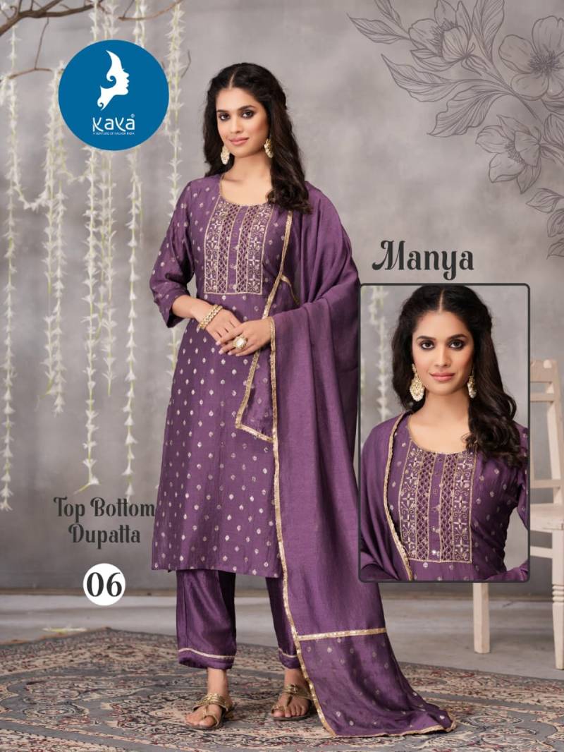 Kaya Manya Vichitra Foil Print Casual Wear Kurti Pant And Dupatta