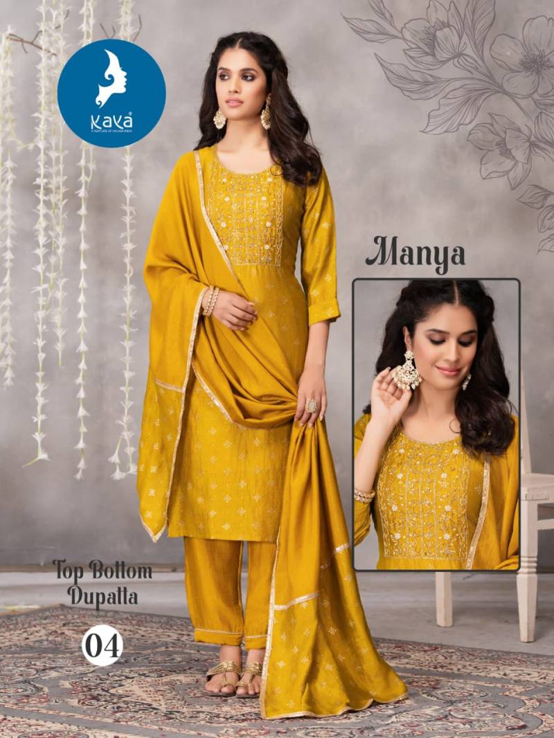Kaya Manya Vichitra Foil Print Casual Wear Kurti Pant And Dupatta