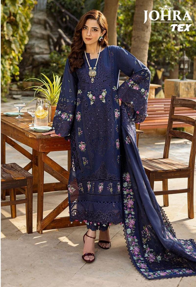 Johra Tex 183 B Cambric Cotton With Work Pakistani Salwar Kameez