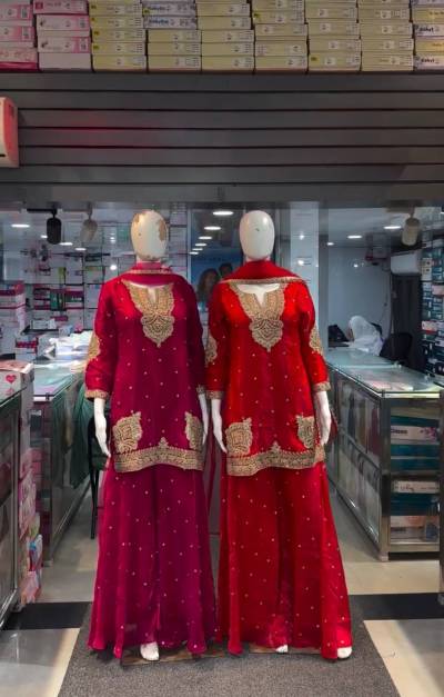 5002 Beautiful Fandy Satin Embroidery Worked Kurti With Bottom Dupatta