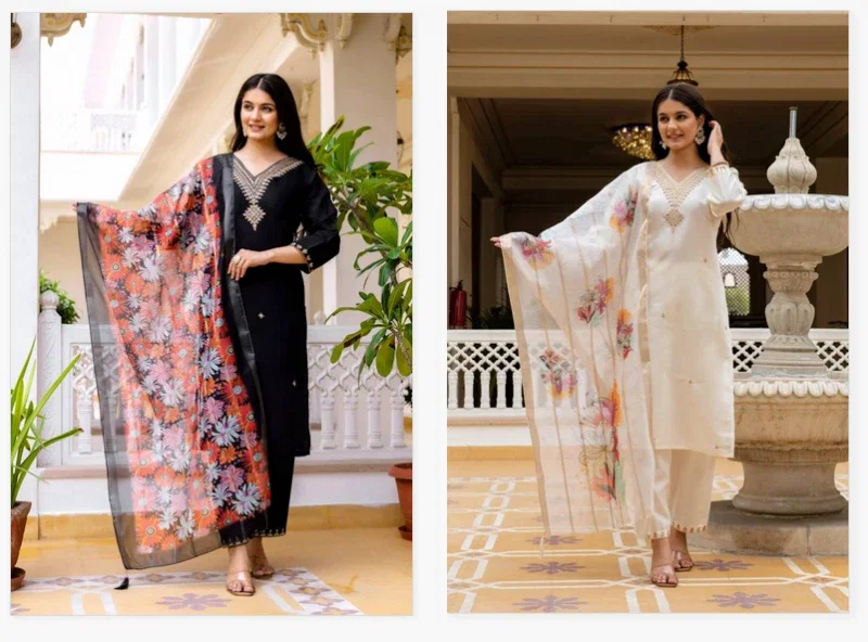 Hr 30 Viscose Chanderi Embroidered Casual Wear Kurti Pant And Dupatta