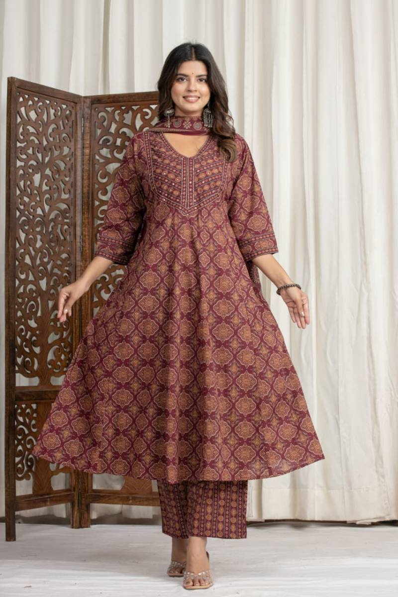 Naisha K 450 Cotton Simple And Casual Wear Top Bottom And Dupatta