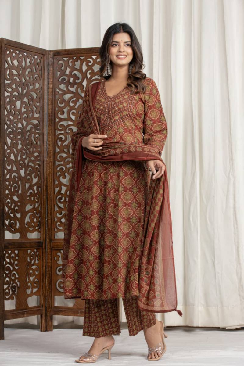 Naisha K 450 Cotton Simple And Casual Wear Top Bottom And Dupatta