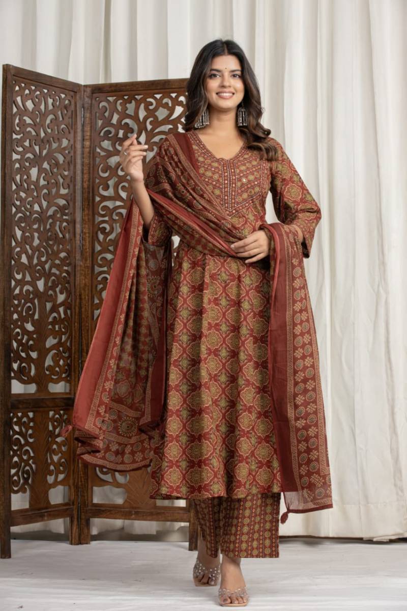 Naisha K 450 Cotton Simple And Casual Wear Top Bottom And Dupatta