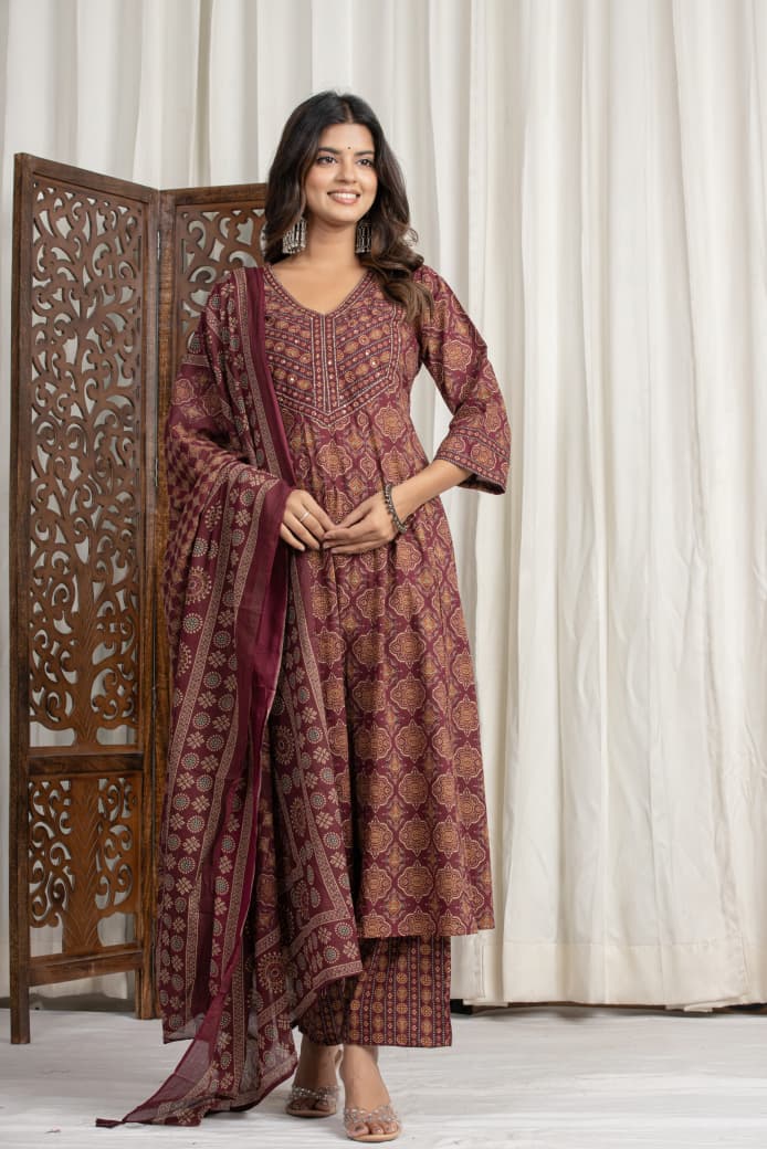 Naisha K 450 Cotton Simple And Casual Wear Top Bottom And Dupatta