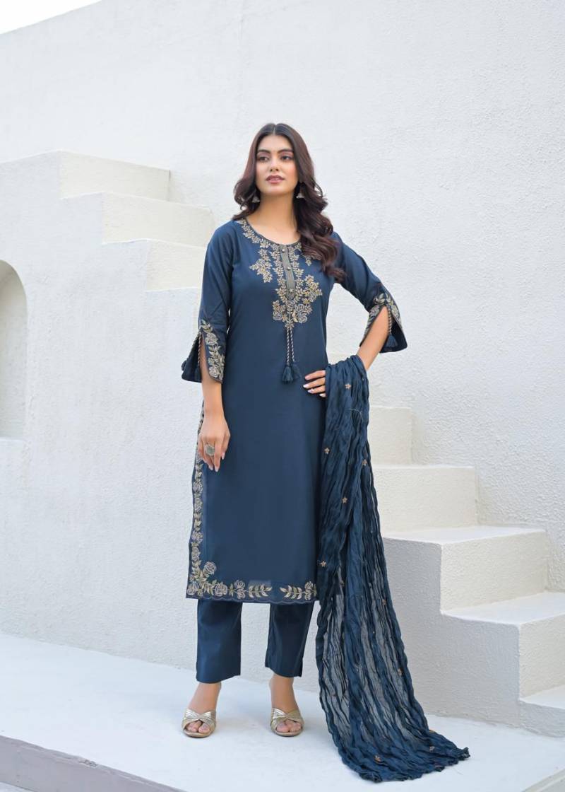 Naisha K 449 Cotton Embroidered Stylish Kurti Pant And Dupatta