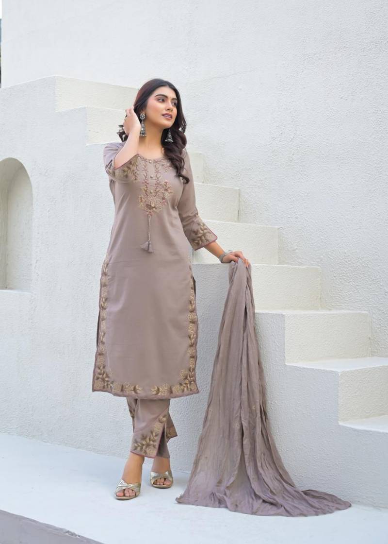 Naisha K 449 Cotton Embroidered Stylish Kurti Pant And Dupatta