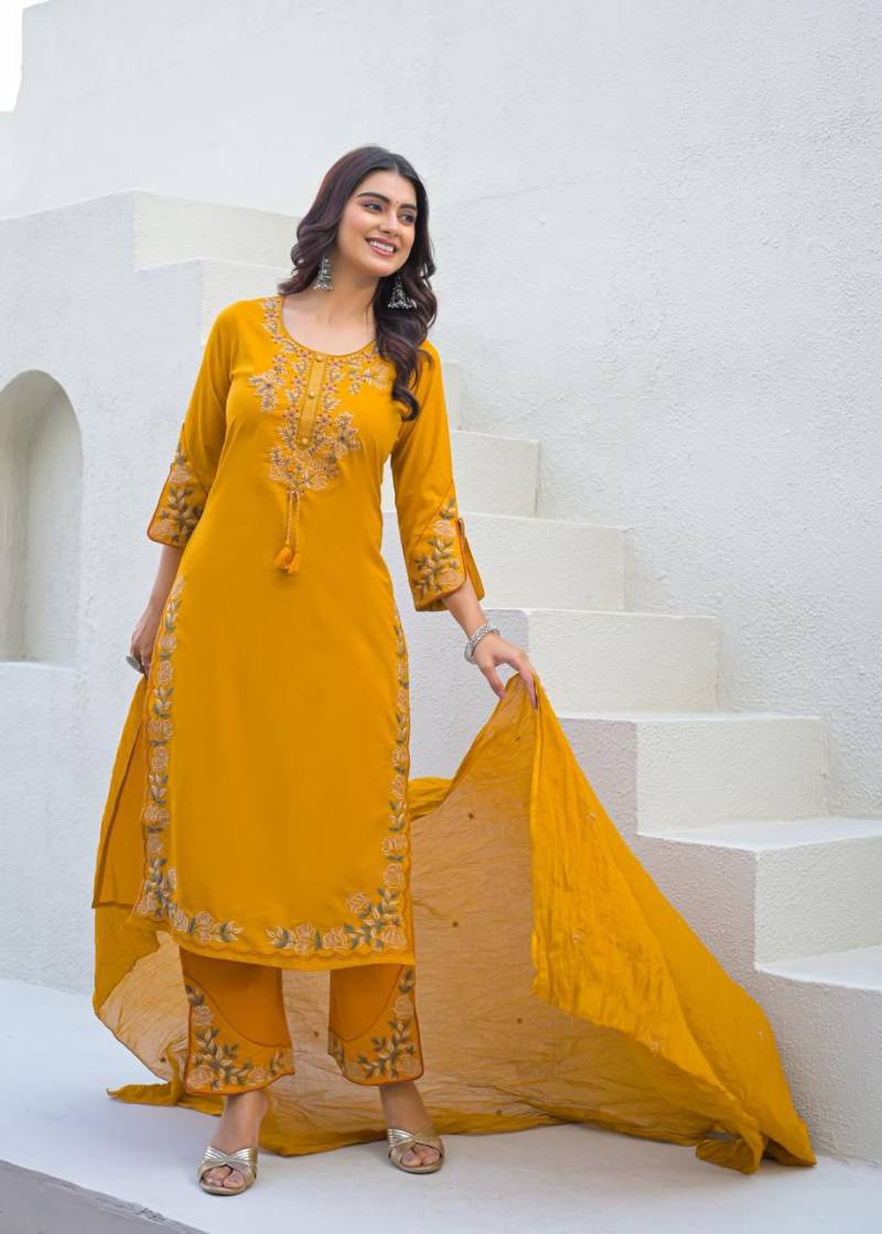 Naisha K 449 Cotton Embroidered Stylish Kurti Pant And Dupatta